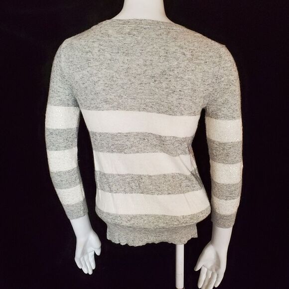J. Crew Gray & White Striped Sequined Sweater (XXS) - Picture 5 of 6